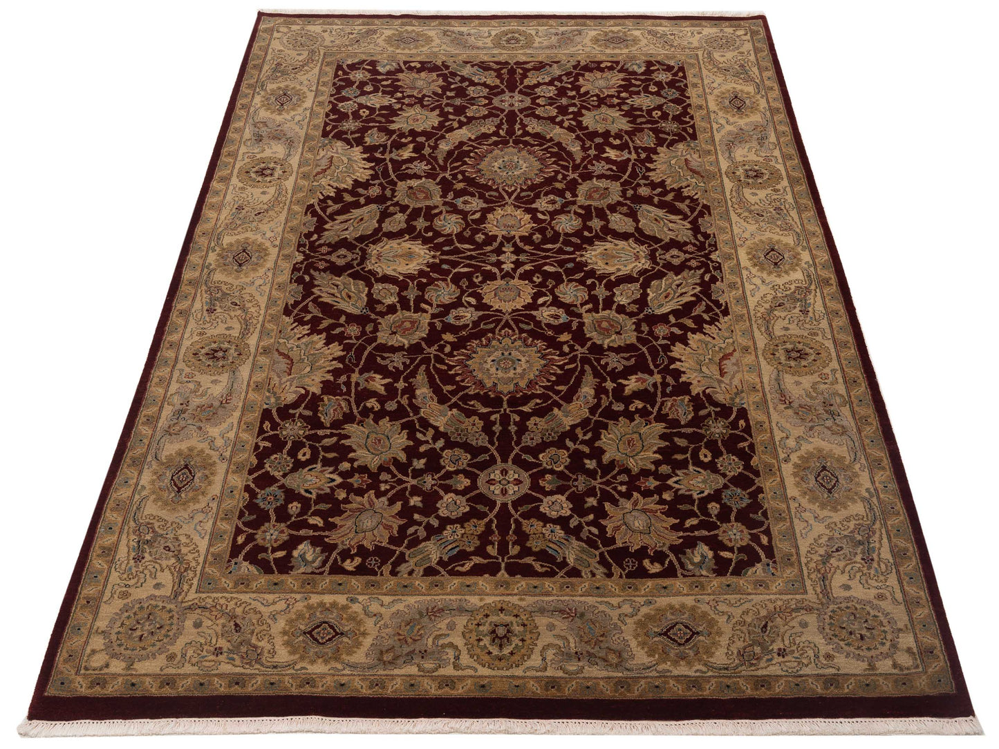 Crown 131278 Burgundy Beige 6.2x9.1 Hand Knotted Rug