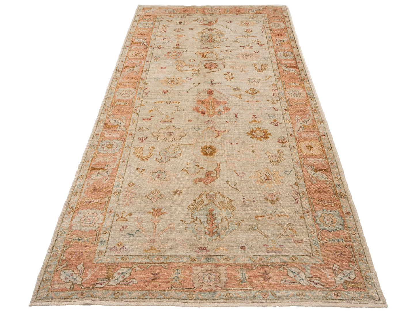 Angora Oushak 133089 Ivory Pink 6.2x13.10 Hand Knotted Rug