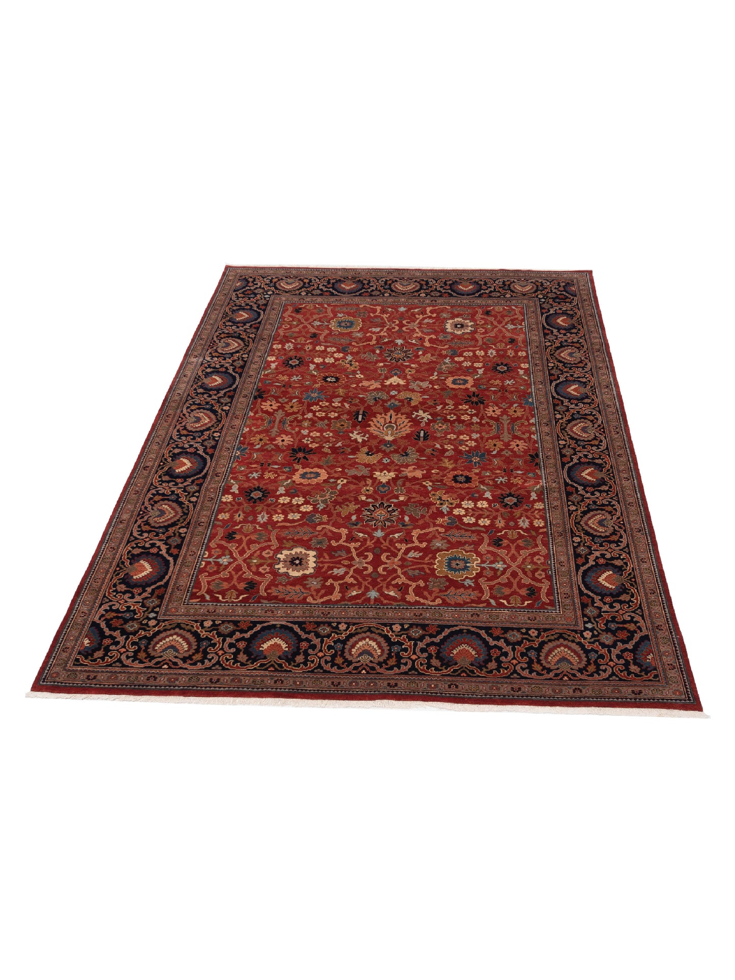 Crown 133178 Orange Navy 8.11x11.9 Hand Knotted Rug