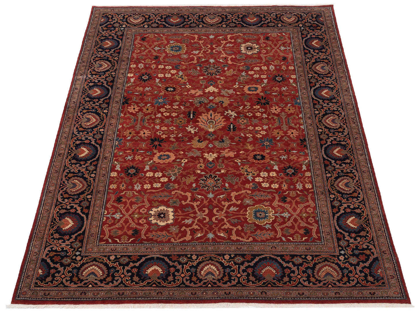 Crown 133178 Orange Navy 8.11x11.9 Hand Knotted Rug