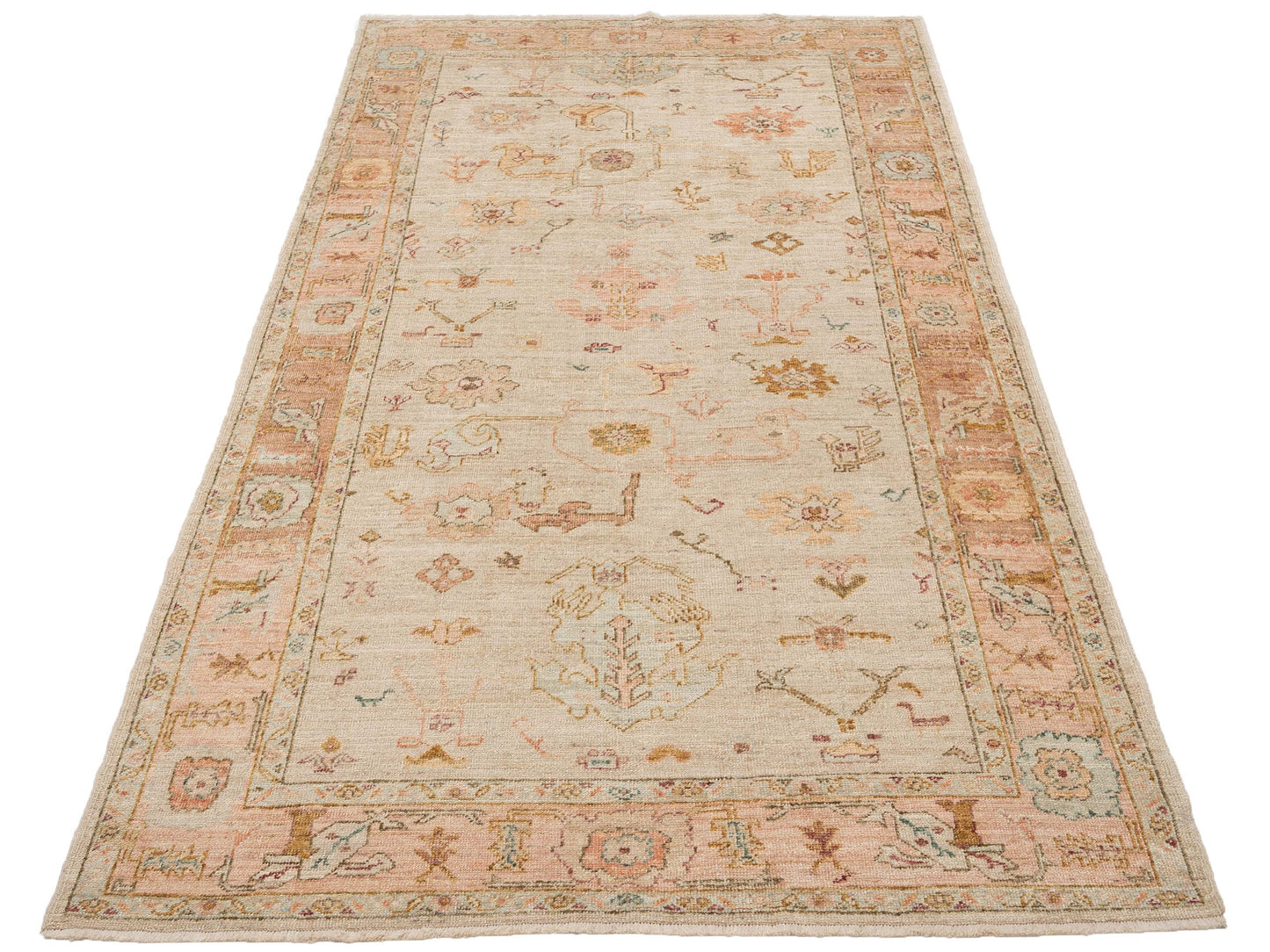 Angora Oushak 133242 Ivory Pink 6.4x11.6 Hand Knotted Rug