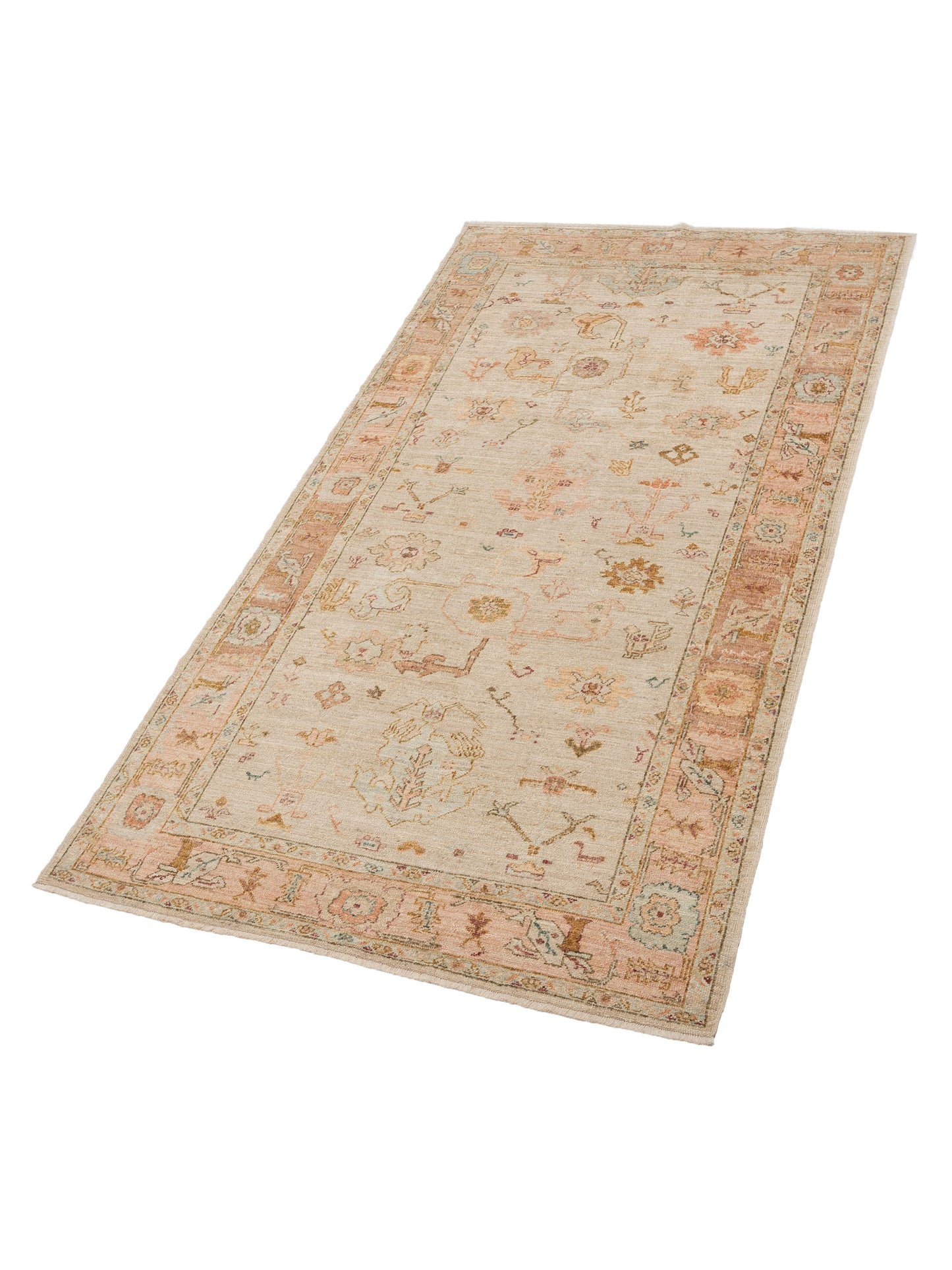 Angora Oushak 133242 Ivory Pink 6.4x11.6 Hand Knotted Rug