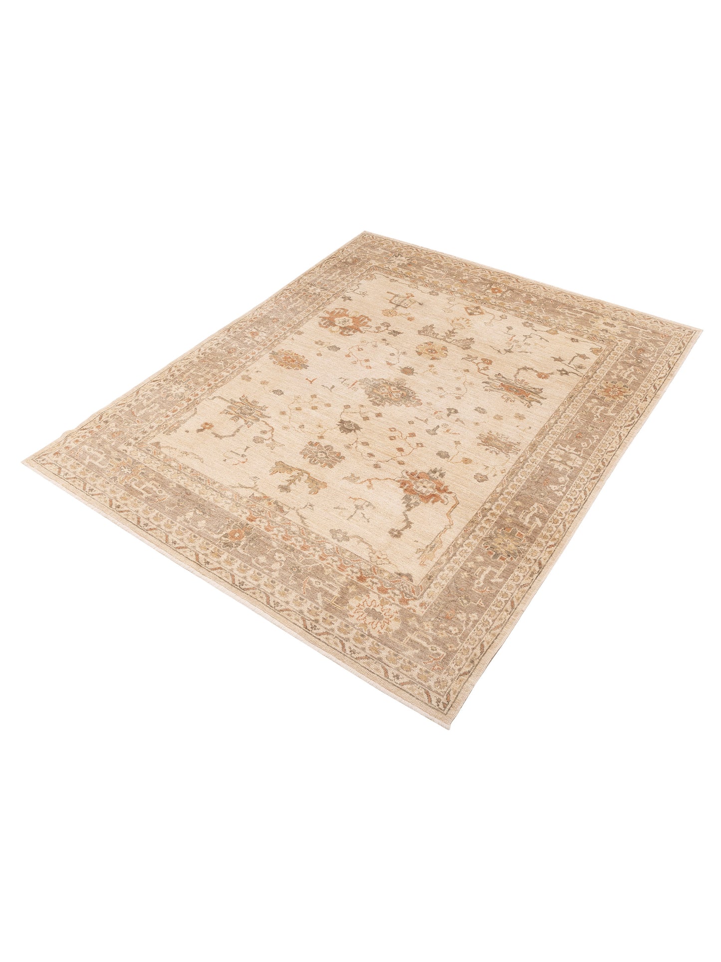 Angora Oushak 139237 Ivory Brown 8.4x10.1 Hand Knotted Rug