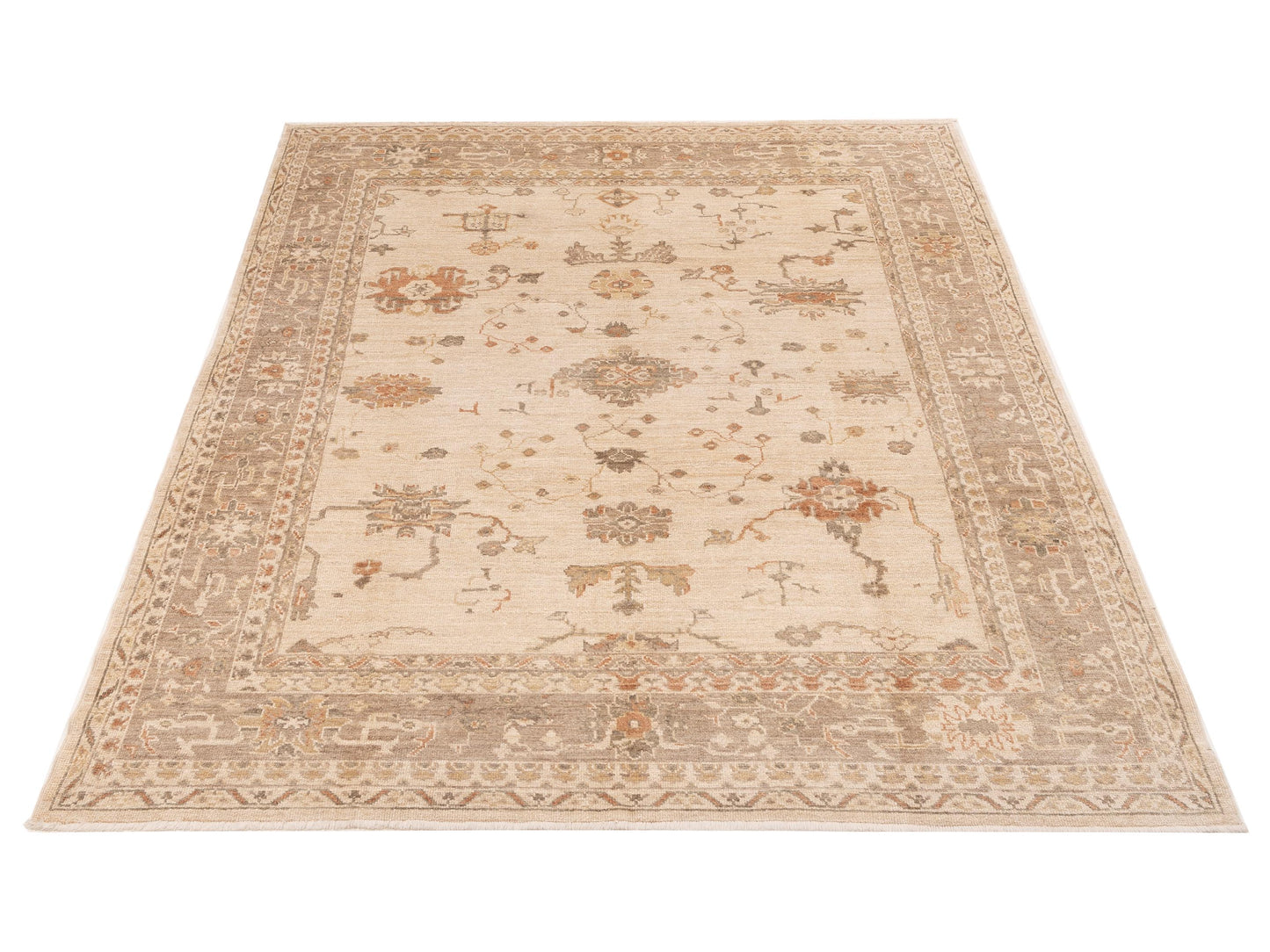 Angora Oushak 139237 Ivory Brown 8.4x10.1 Hand Knotted Rug