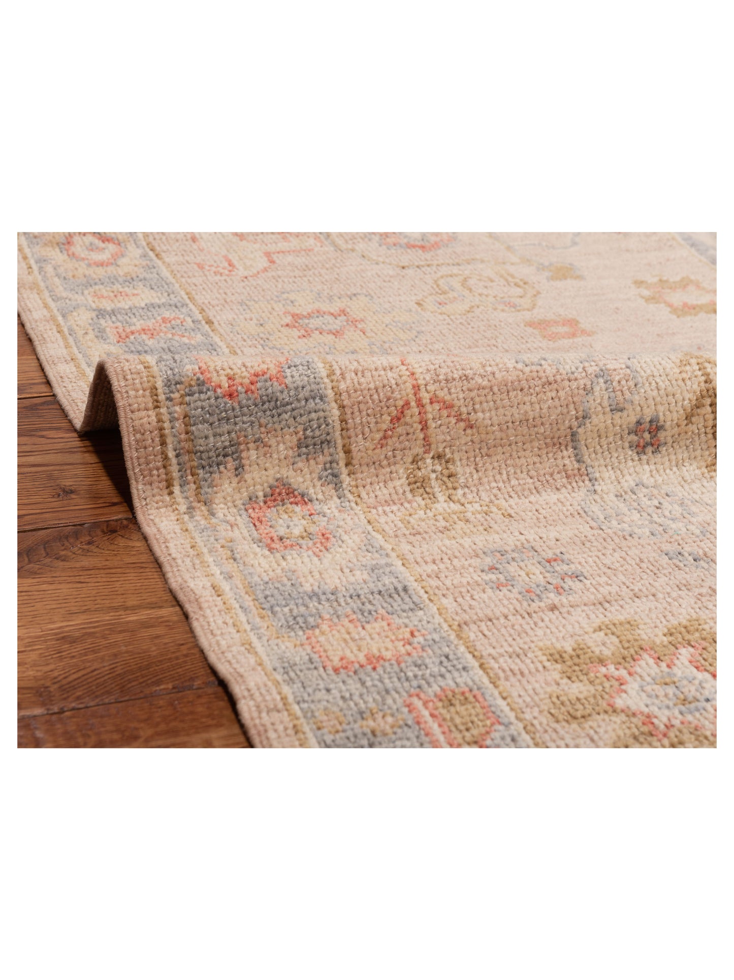 Angora Oushak 141255 Pink Blue Gray 2.10x7.3 Hand Knotted Rug
