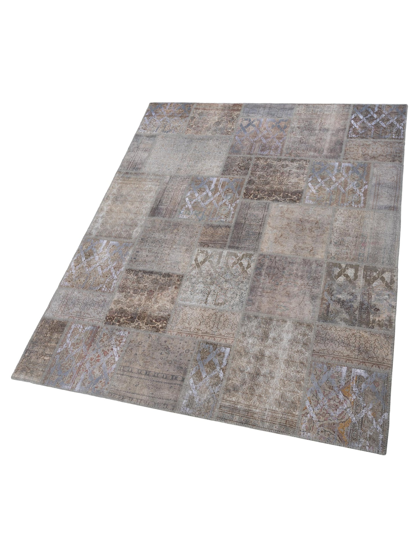 Turkish Vestige Patchwork 142795 Silver 8.3x9.1 Hand Knotted Rug