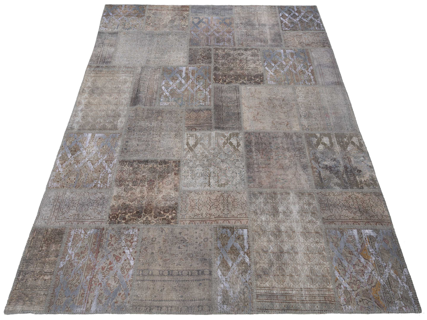 Turkish Vestige Patchwork 142795 Silver 8.3x9.1 Hand Knotted Rug