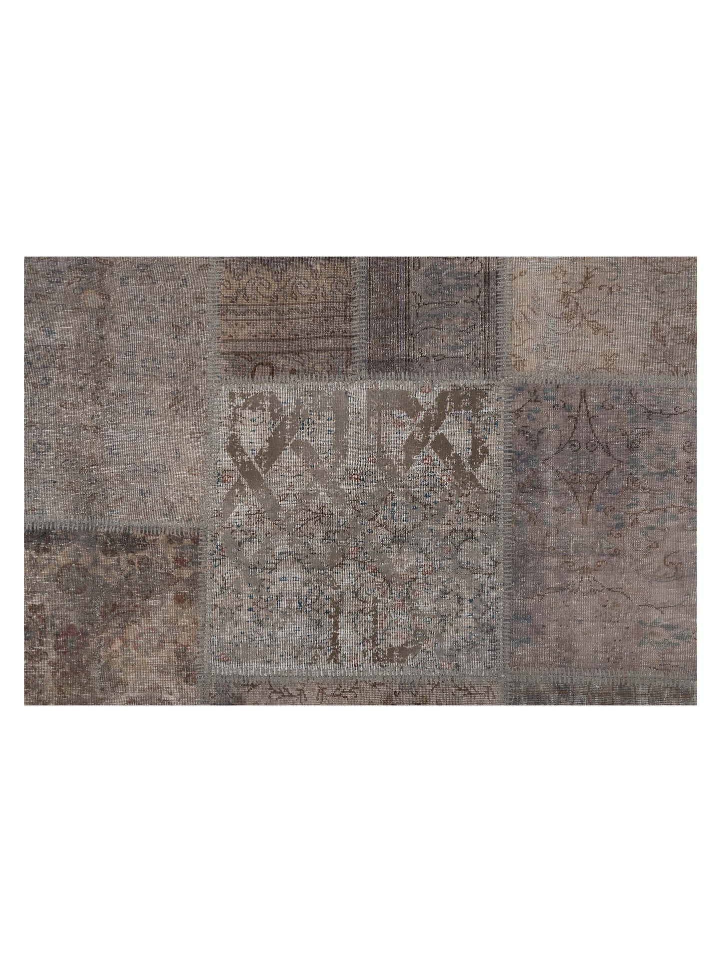 Turkish Vestige Patchwork 142795 Silver 8.3x9.1 Hand Knotted Rug