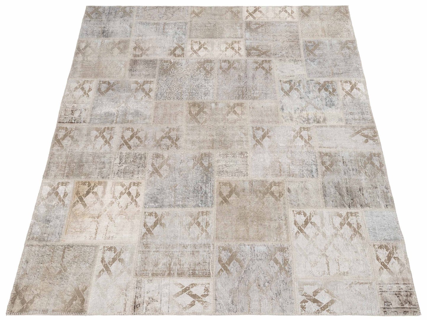 Turkish Vestige Patchwork 142796 Silver 8.3x9.1 Hand Knotted Rug