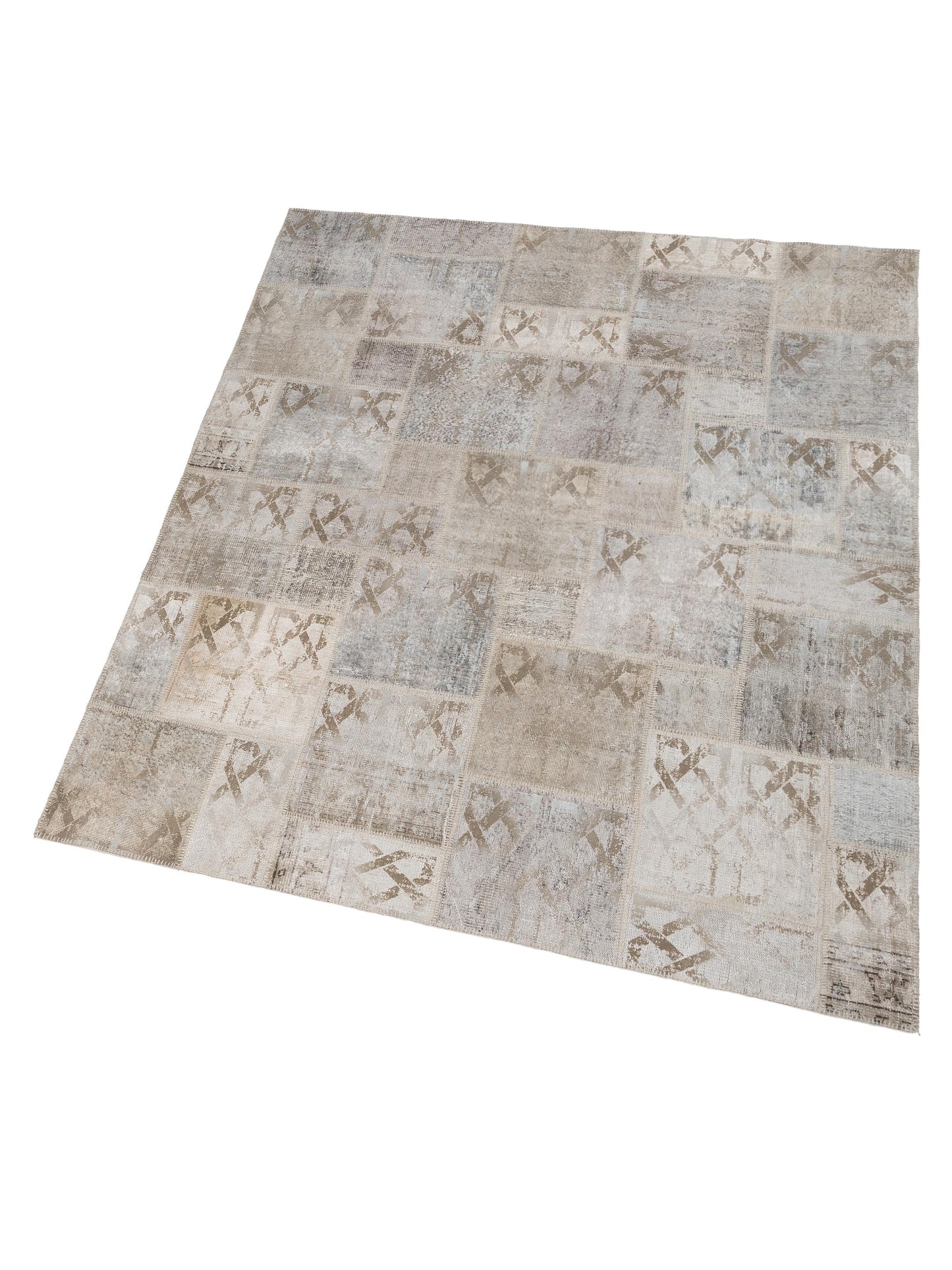 Turkish Vestige Patchwork 142796 Silver 8.3x9.1 Hand Knotted Rug