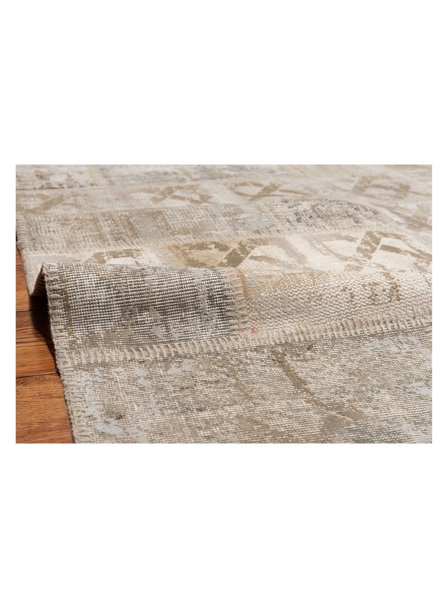 Turkish Vestige Patchwork 142796 Silver 8.3x9.1 Hand Knotted Rug