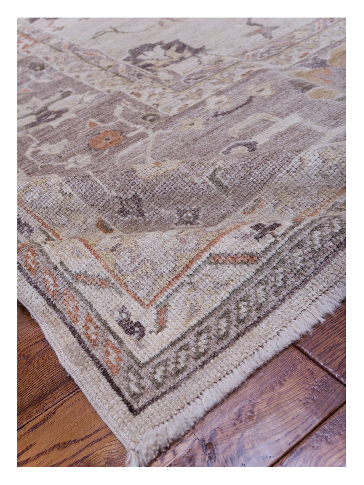Angora Oushak 144446 Ivory Light Brown 12.3x15.9 Hand Knotted Rug