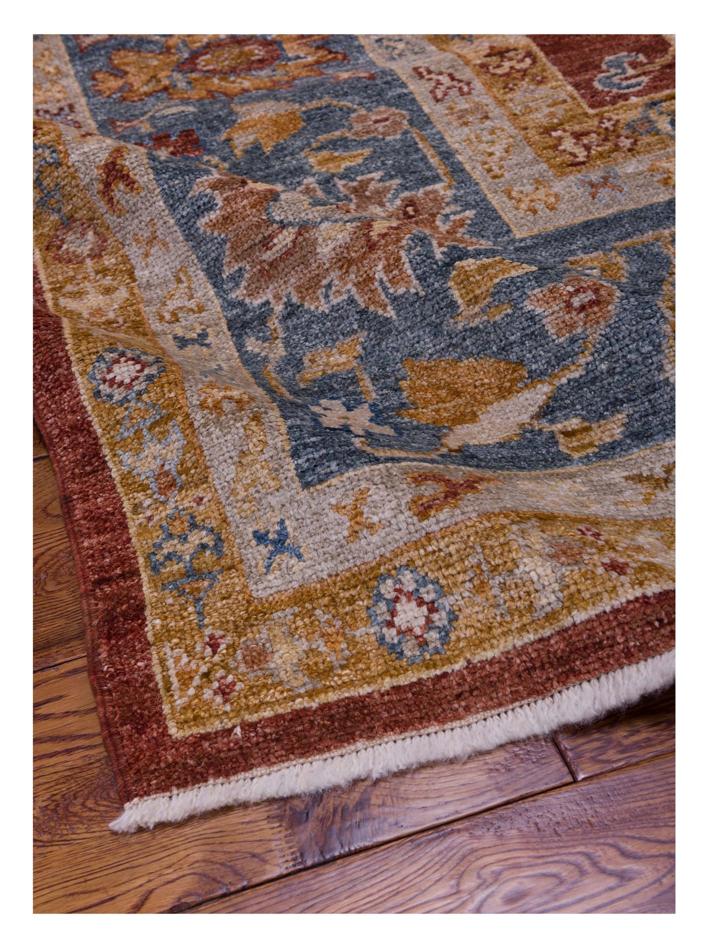 Angora Oushak 144473 Red Teal Blue 12.7x14.10 Hand Knotted Rug