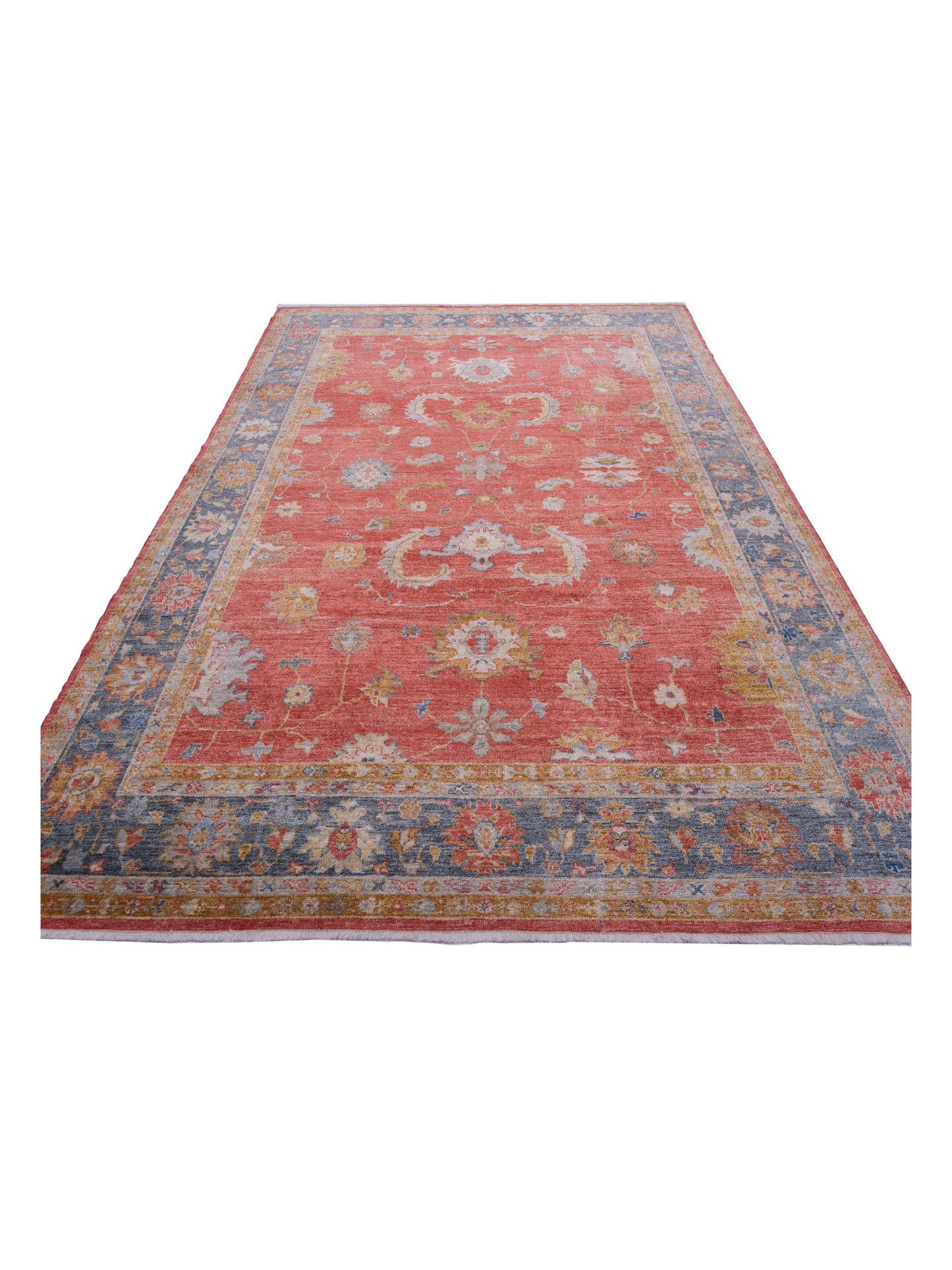 Angora Oushak 144493 Red Teal Blue 10.5x14.3 Hand Knotted Rug