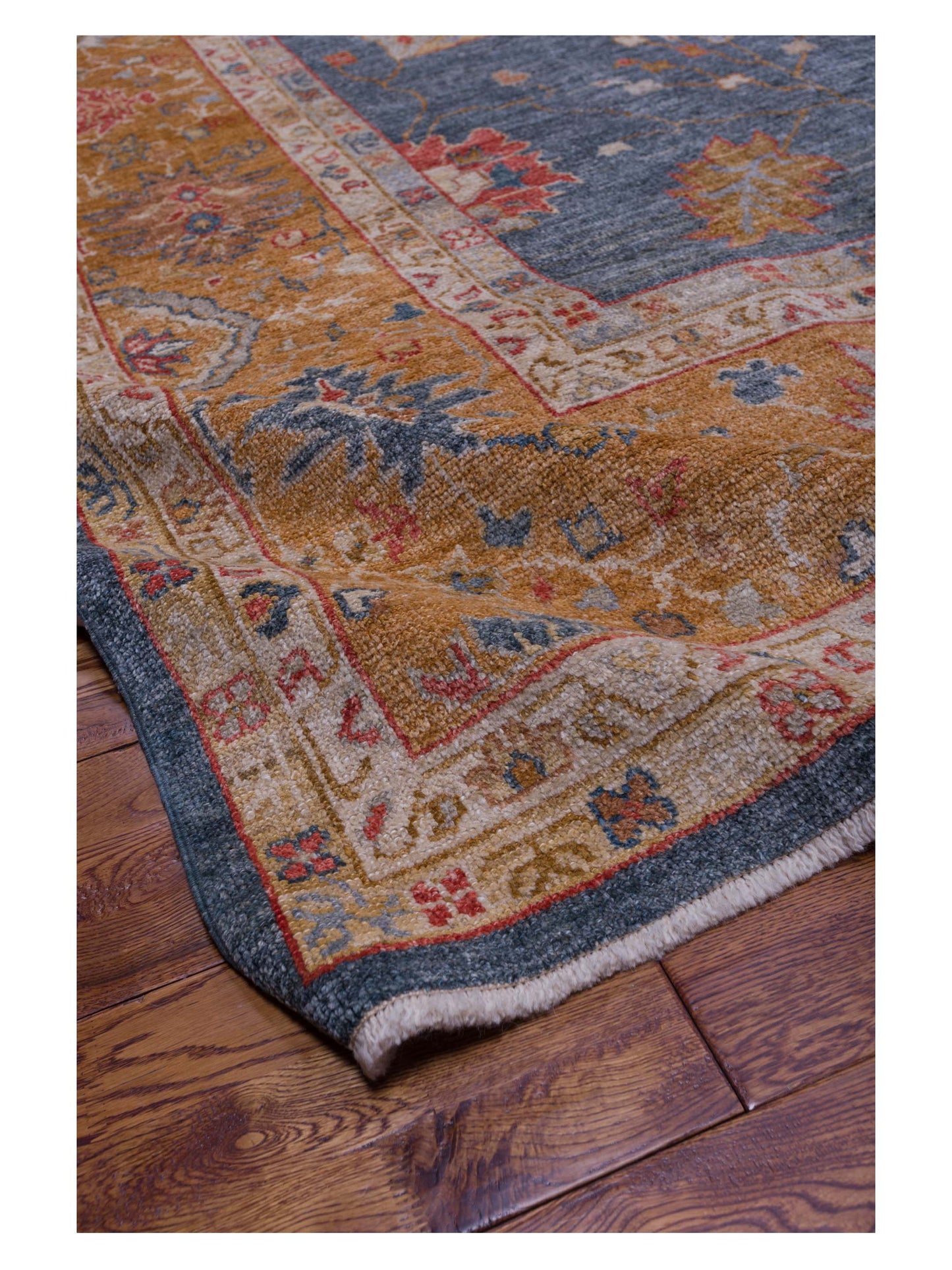 Angora Oushak 144510 Teal Blue Gold 12.6x18.10 Hand Knotted Rug
