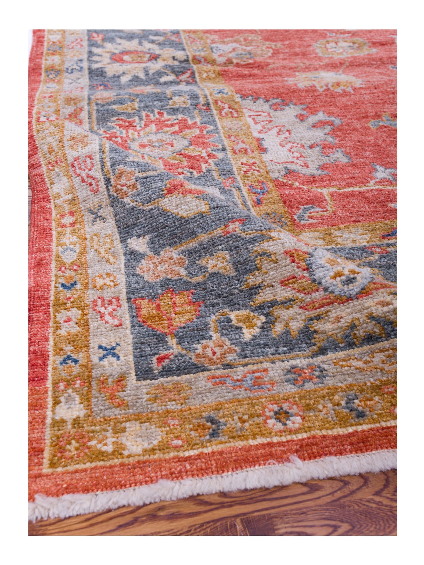 Angora Oushak 144523 Red Teal Blue 8.4x10.1 Hand Knotted Rug