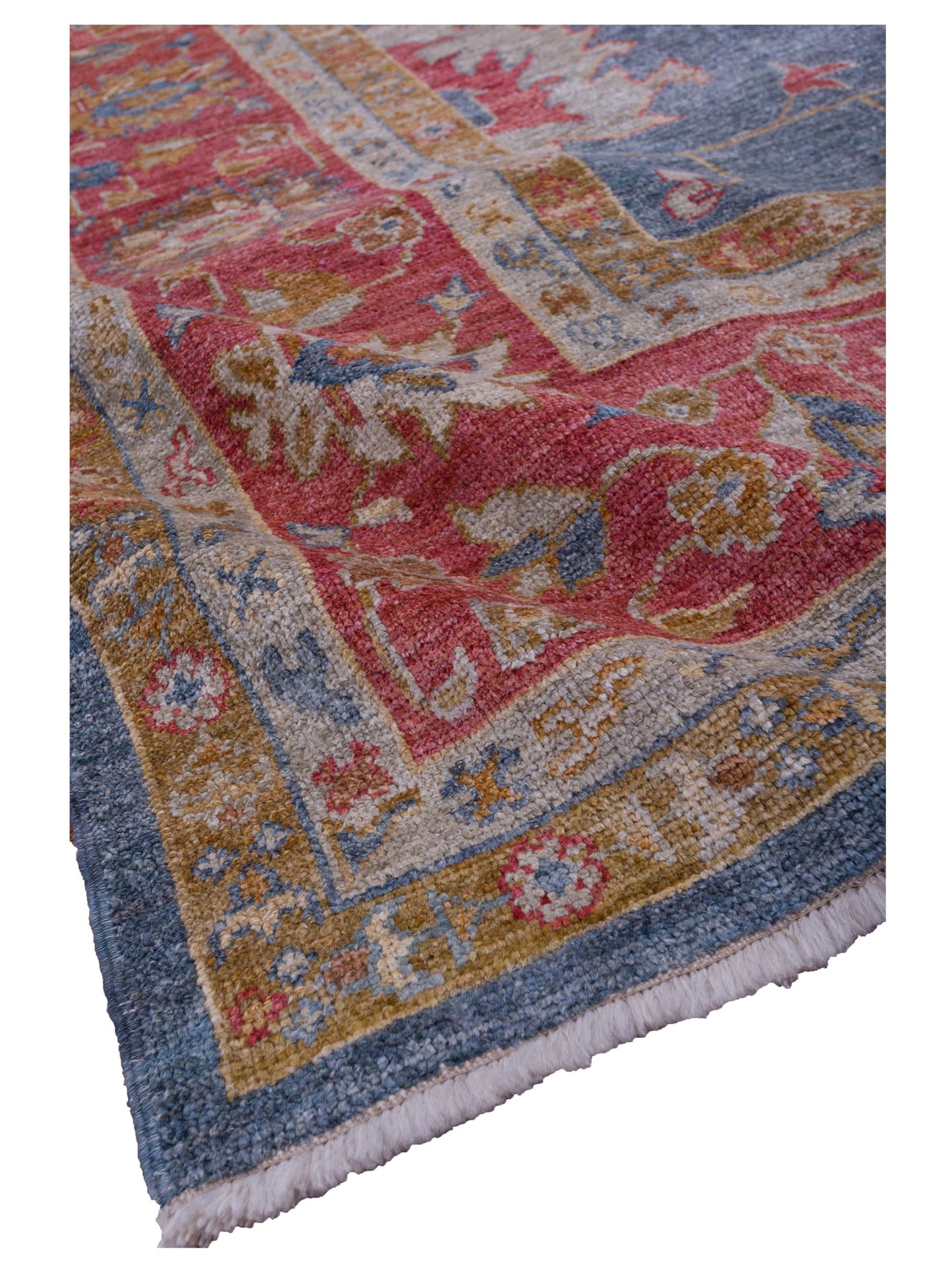 Angora Oushak 144594 Teal Blue Red 12.7x16.11 Hand Knotted Rug