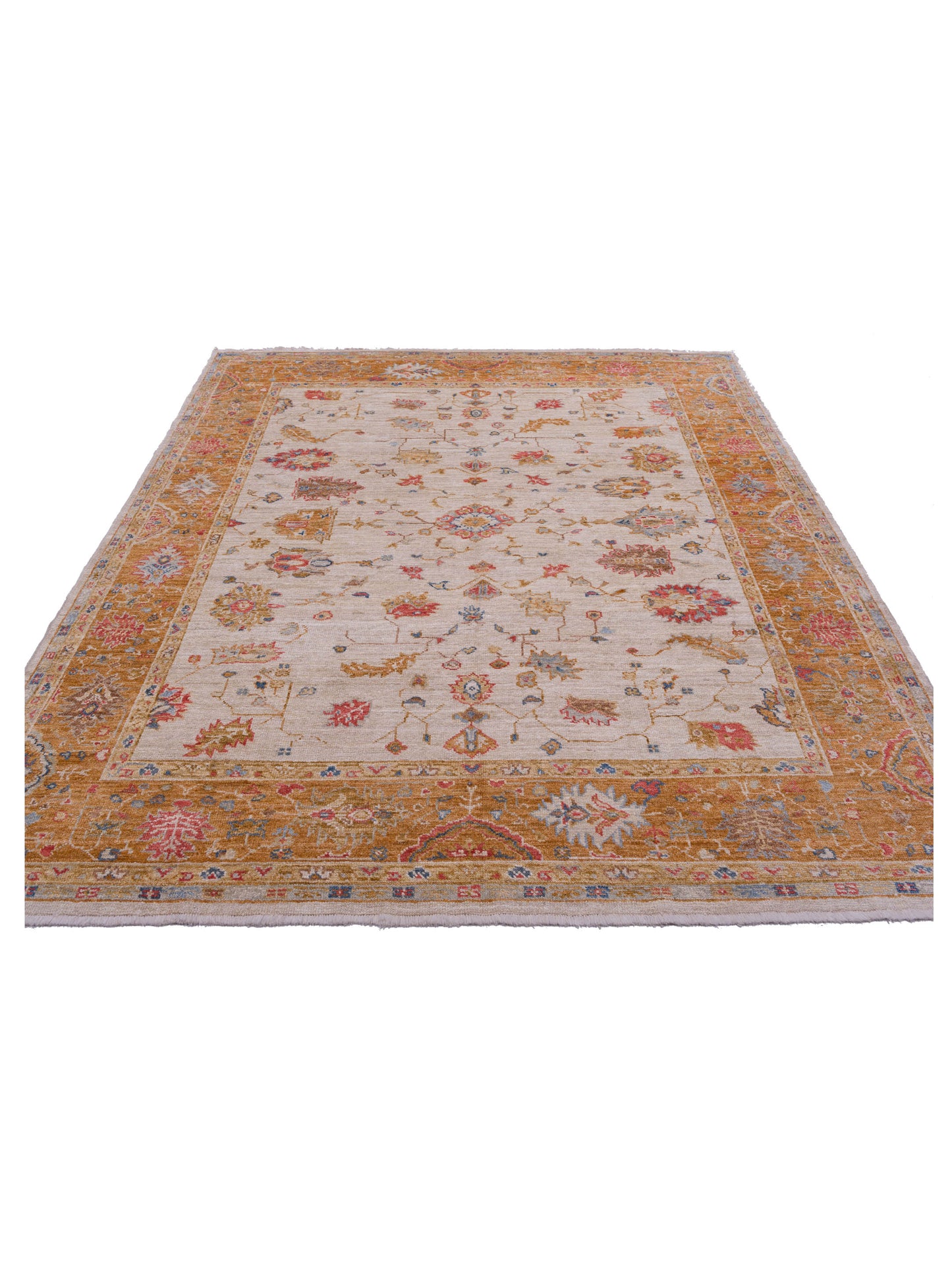 Angora Oushak 144629 Ivory Orange 8.3x9.8 Hand Knotted Rug