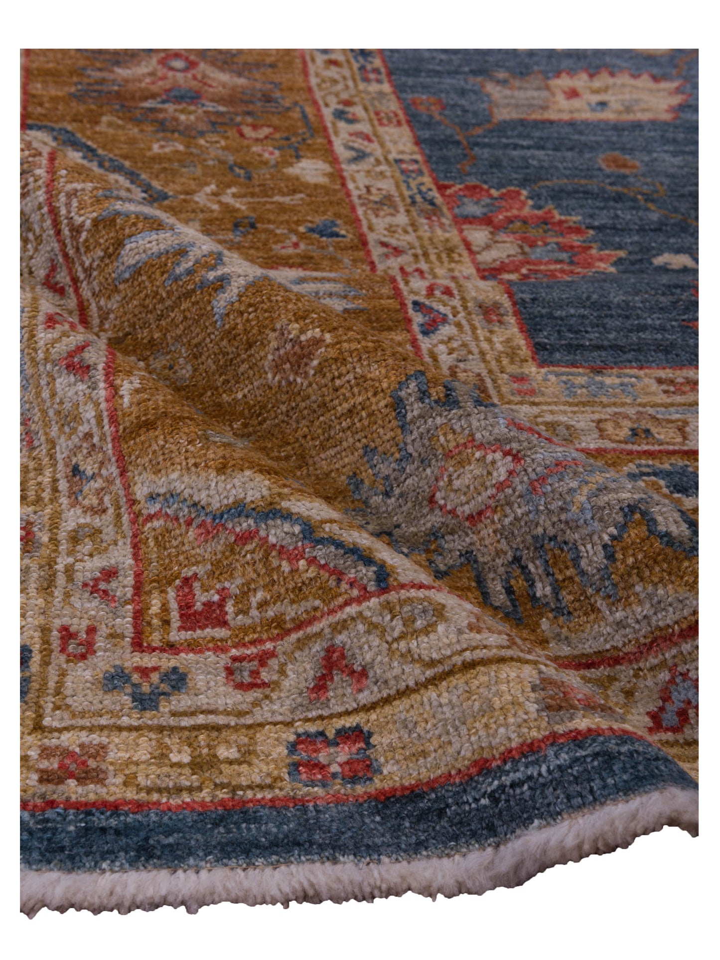 Angora Oushak 144640 Teal Blue Orange 10.5x14.7 Hand Knotted Rug
