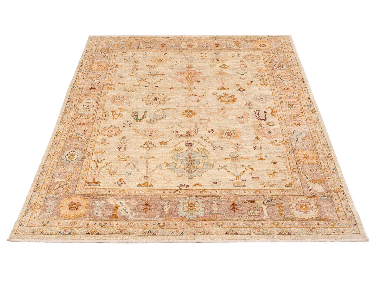 Angora Oushak 144647 Ivory Pink 8.3x9.7 Hand Knotted Rug