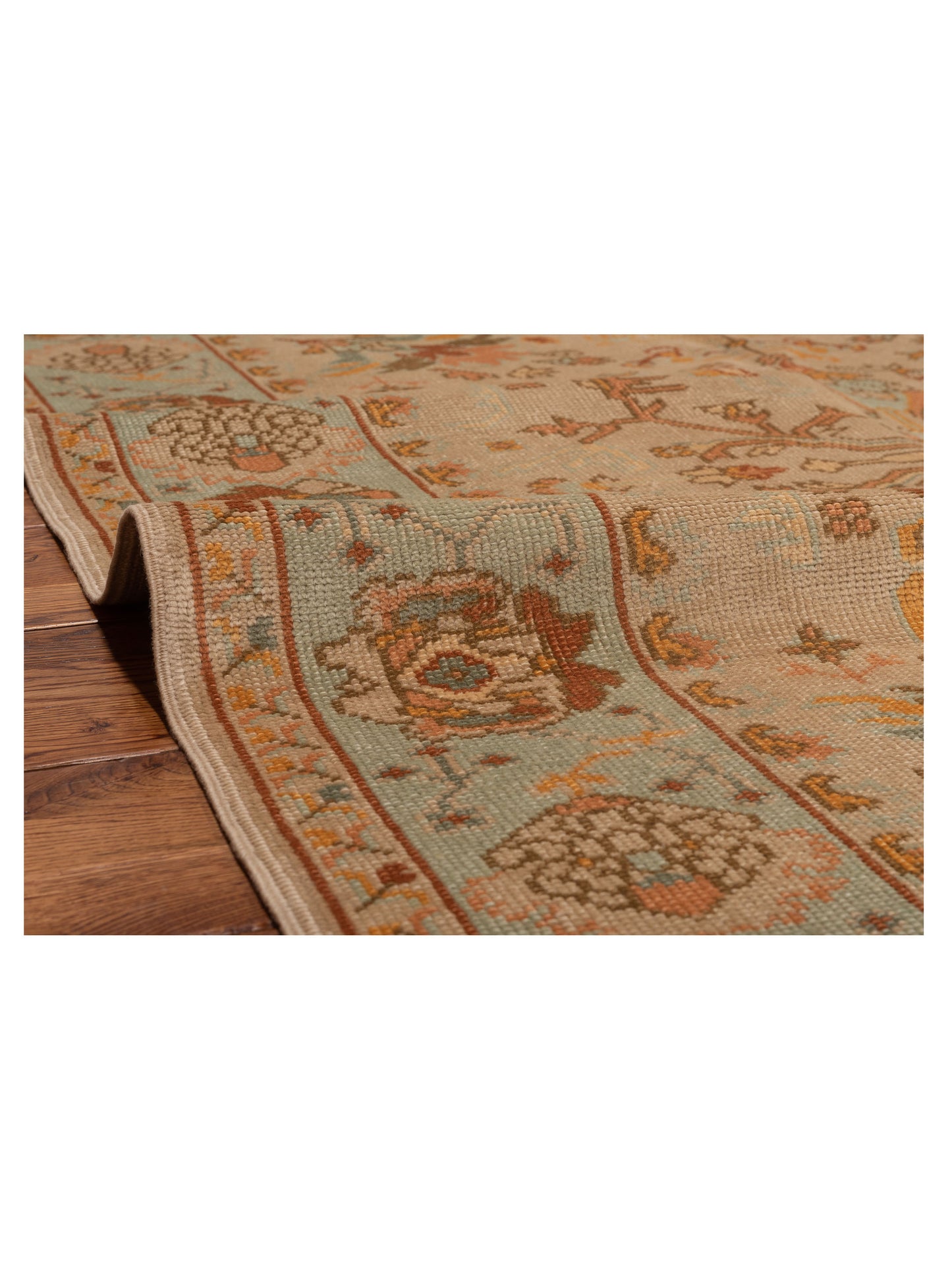 Anadol Oushak Yayla Cream Blue 5.3x6.4 Hand Knotted Rug
