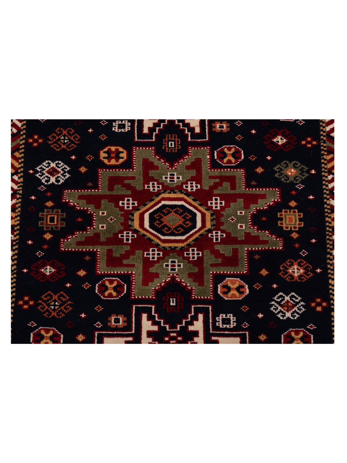 Turkish Shirwan 145141 Navy Ivory 3.9x5.2 Hand Knotted Rug