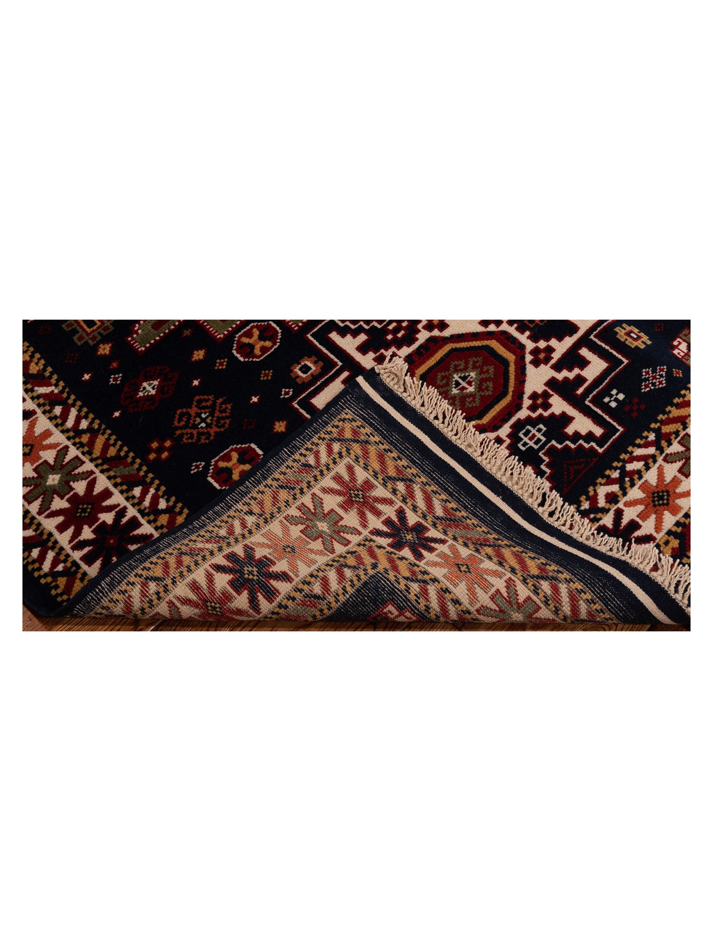 Turkish Shirwan 145141 Navy Ivory 3.9x5.2 Hand Knotted Rug