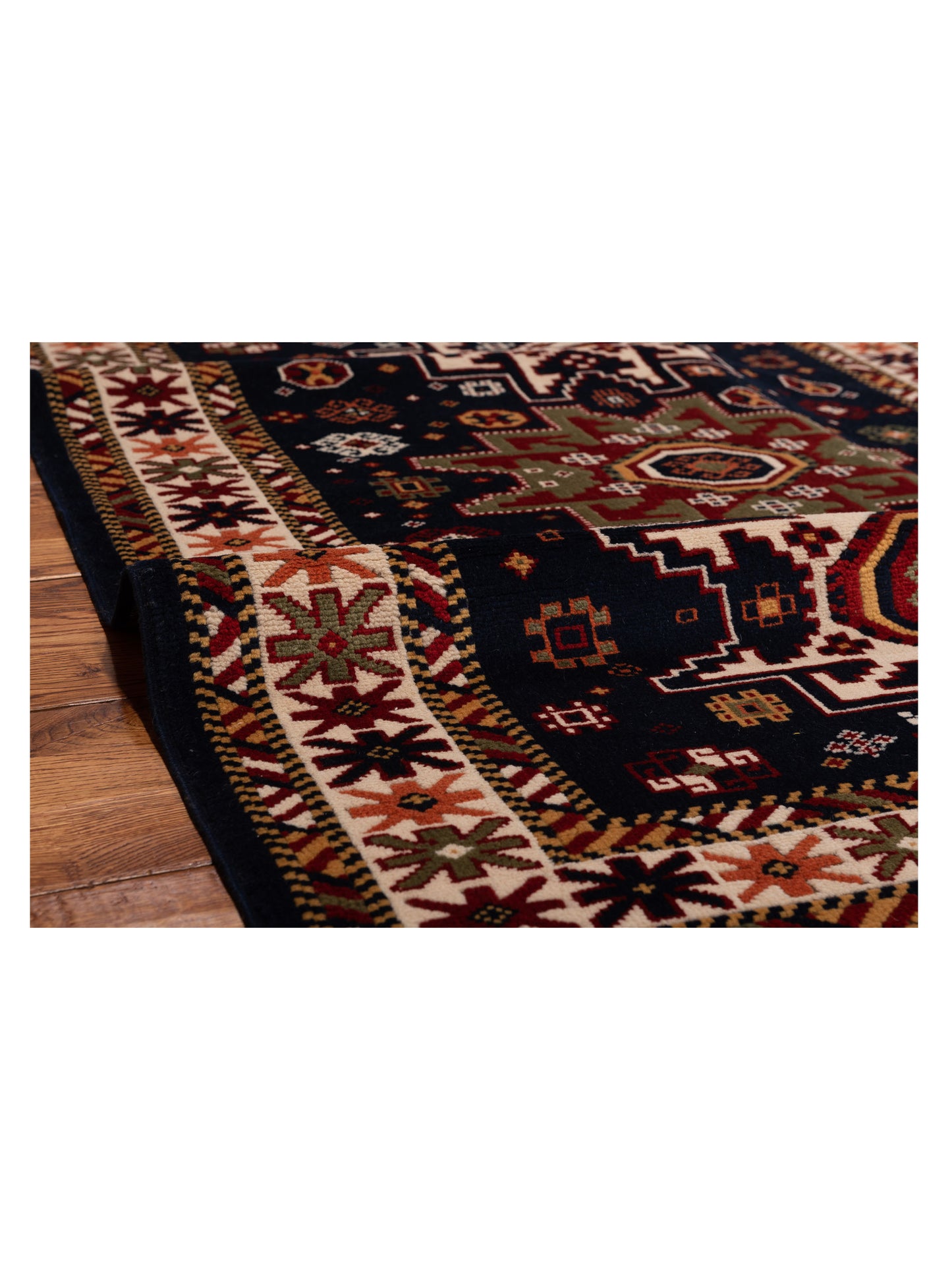 Turkish Shirwan 145141 Navy Ivory 3.9x5.2 Hand Knotted Rug