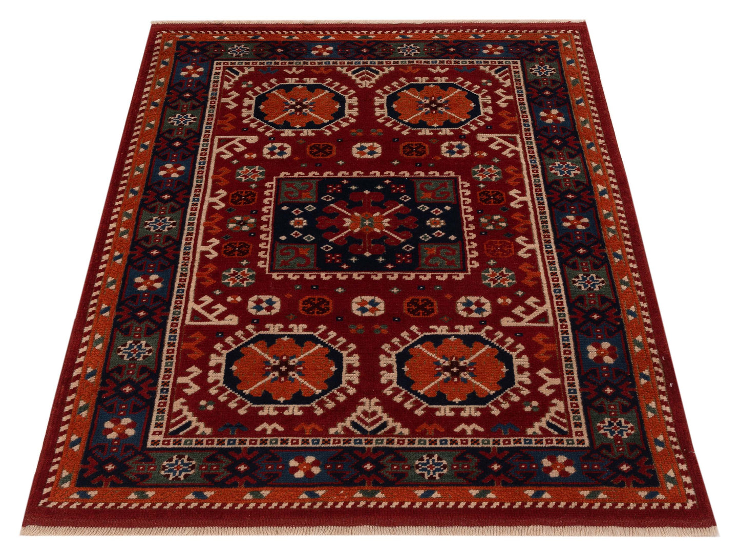 Turkish Shirwan 145144 Red Navy 4.3x5.5 Hand Knotted Rug