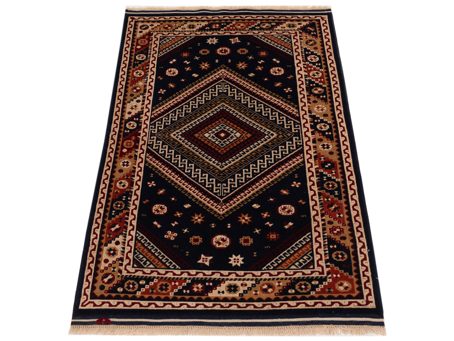 Turkish Shirwan 145146 Navy Orange 3.9x5.11 Hand Knotted Rug