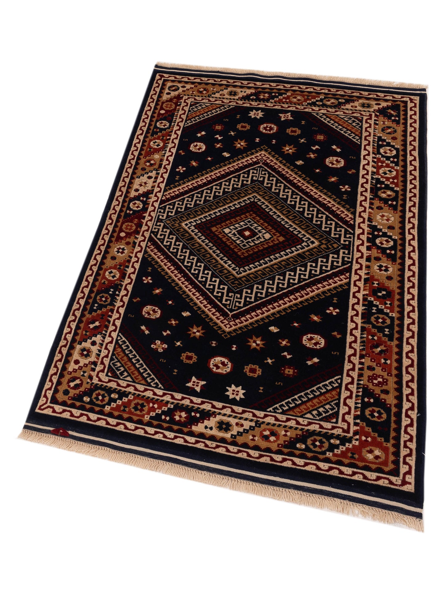 Turkish Shirwan 145146 Navy Orange 3.9x5.11 Hand Knotted Rug