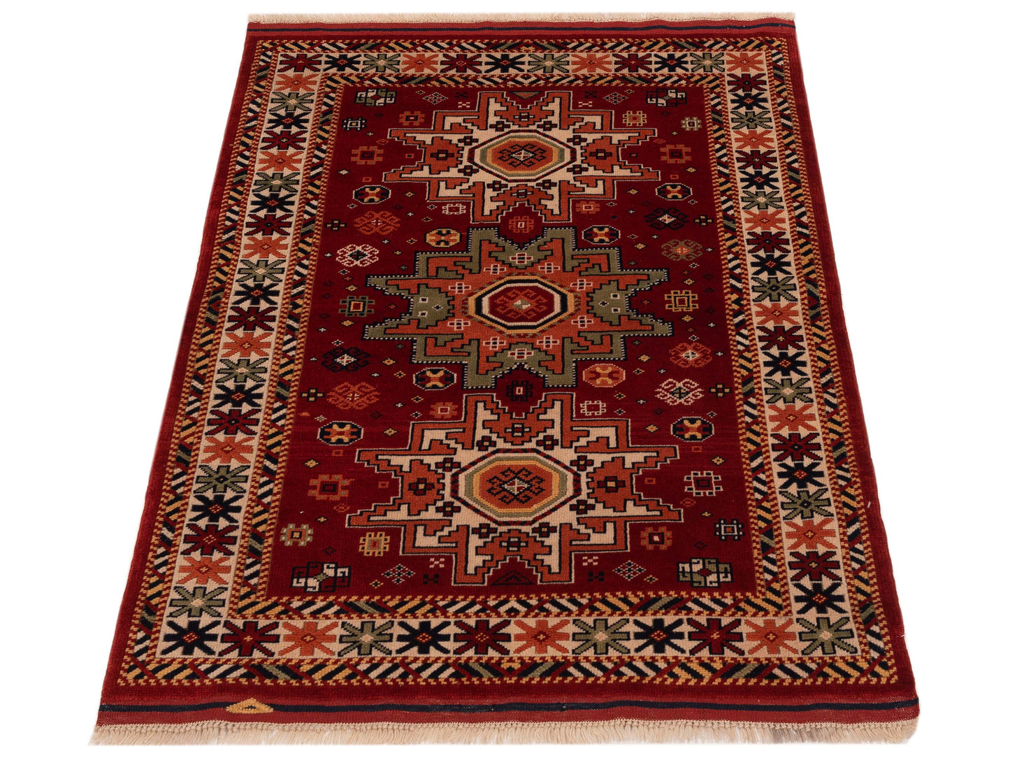 Turkish Shirwan 145148 Red Ivory 3.11x5.4 Hand Knotted Rug