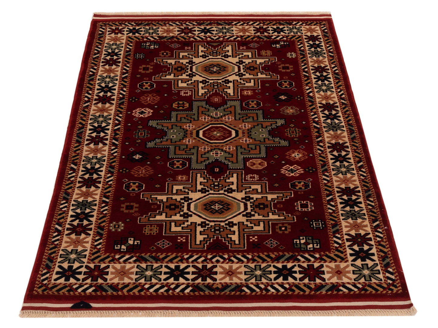 Turkish Shirwan 145159 Red Ivory 3.10x5.10 Hand Knotted Rug