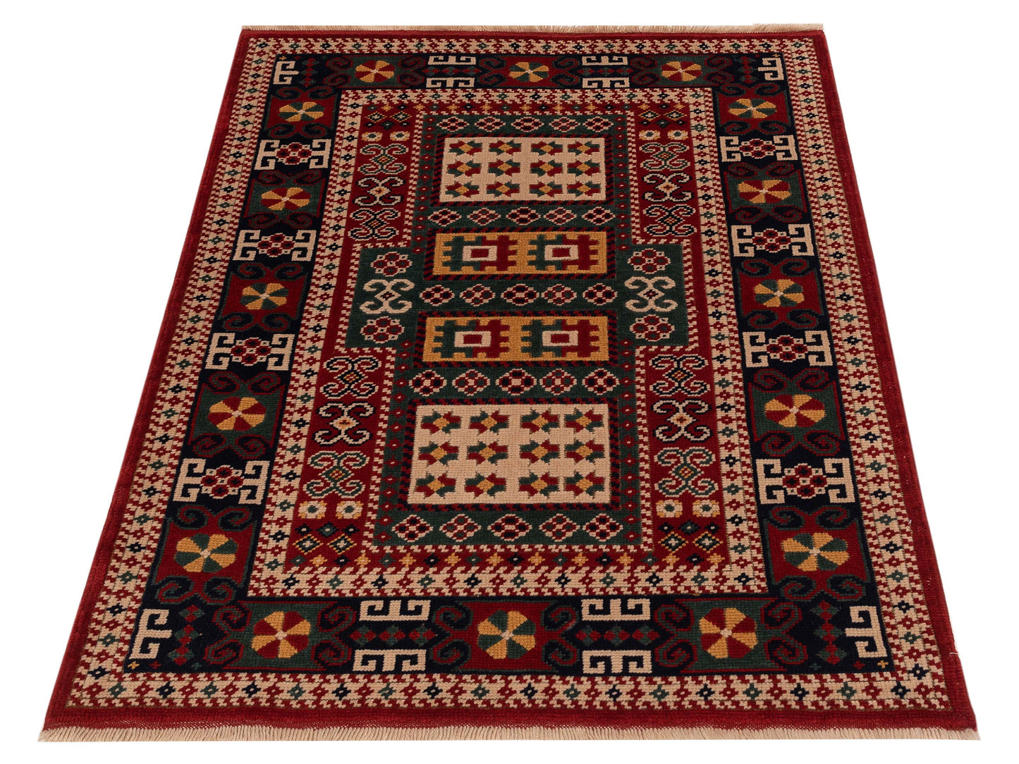 Turkish Shirwan 145168 Red Navy 4.2x5.6 Hand Knotted Rug