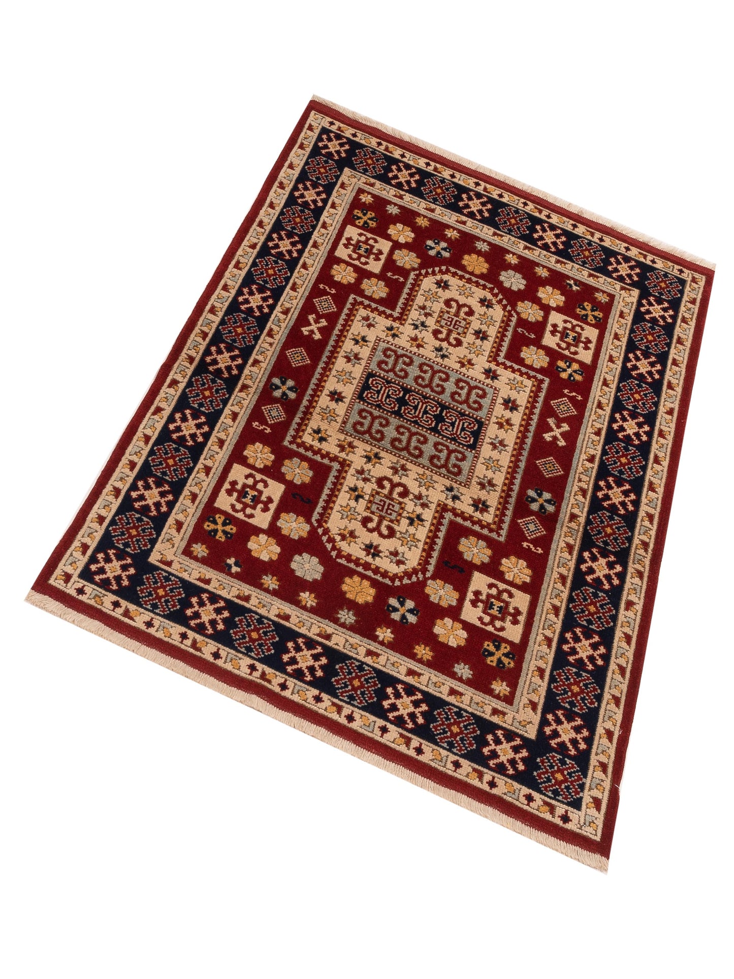 Turkish Shirwan 145181 Red Navy 4x5.7 Hand Knotted Rug