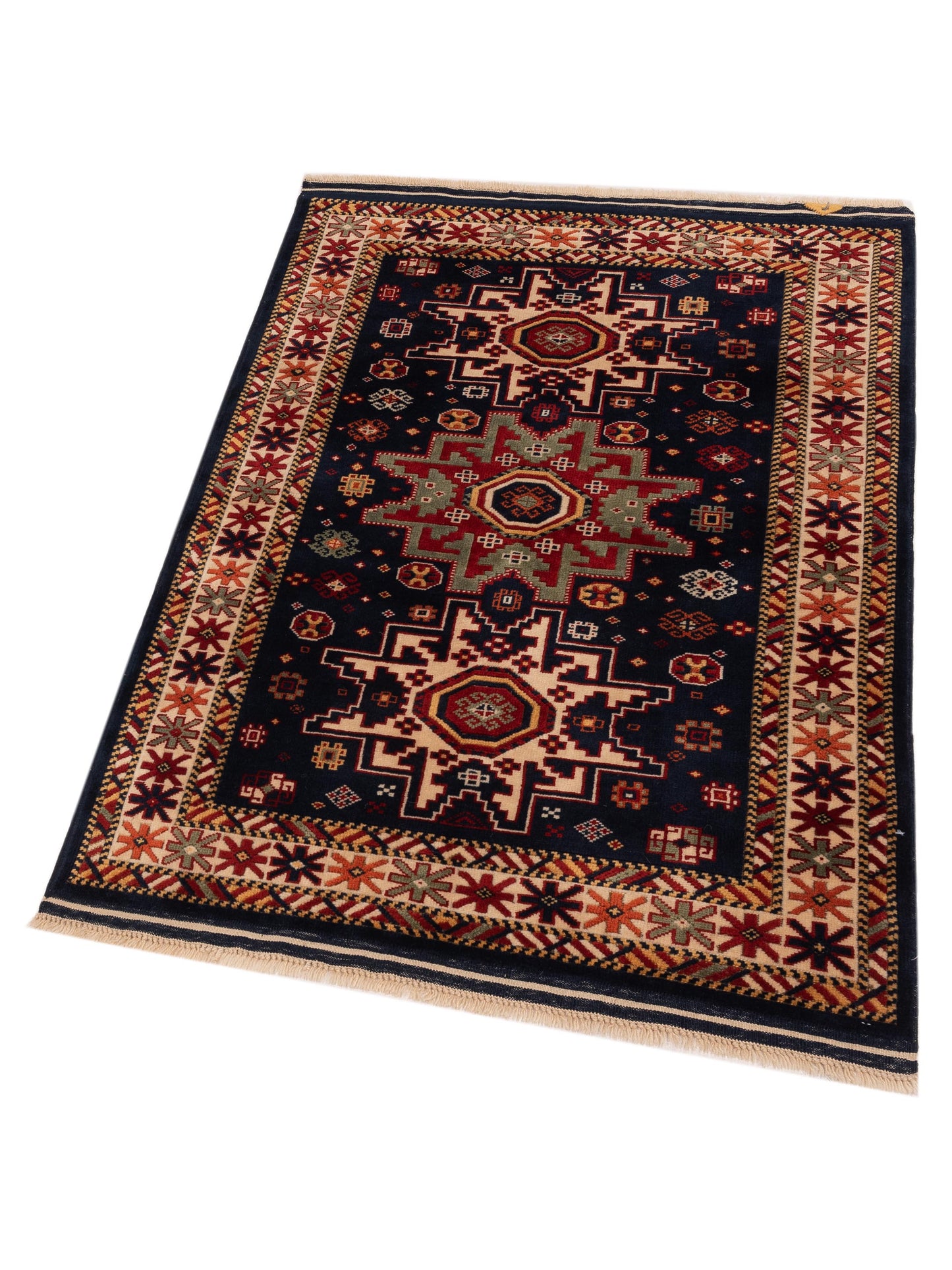 Turkish Shirwan 145183 Navy Ivory 3.10x5.6 Hand Knotted Rug