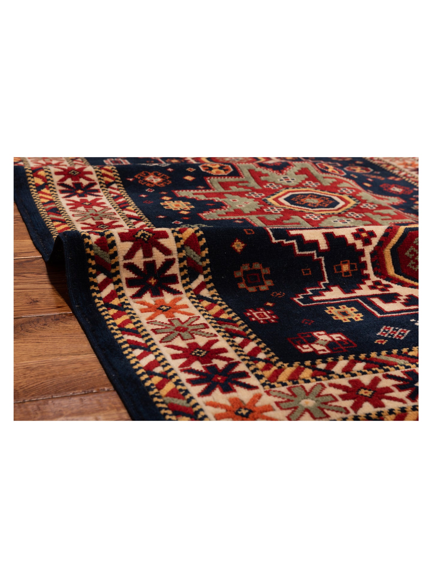 Turkish Shirwan 145183 Navy Ivory 3.10x5.6 Hand Knotted Rug