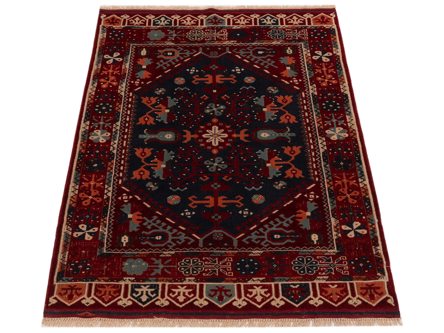 Turkish Shirwan 145188 Navy Red 4.1x5.7 Hand Knotted Rug