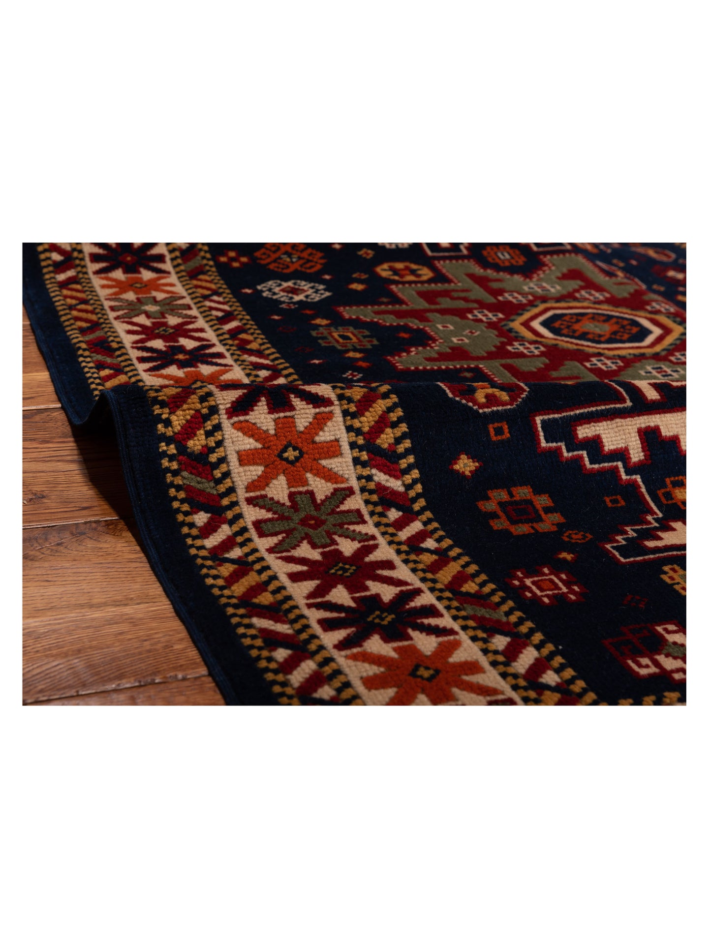 Turkish Shirwan 145211 Navy Ivory 3.9x5.8 Hand Knotted Rug