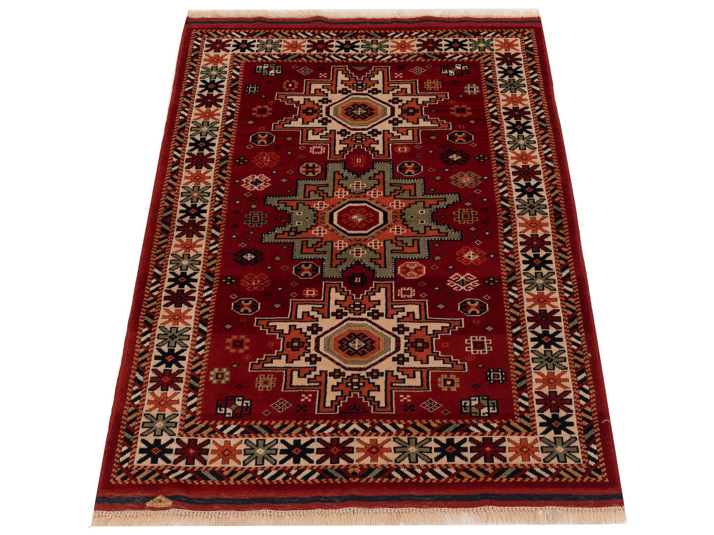 Turkish Shirwan 145212 Red Ivory 3.10x5.7 Hand Knotted Rug