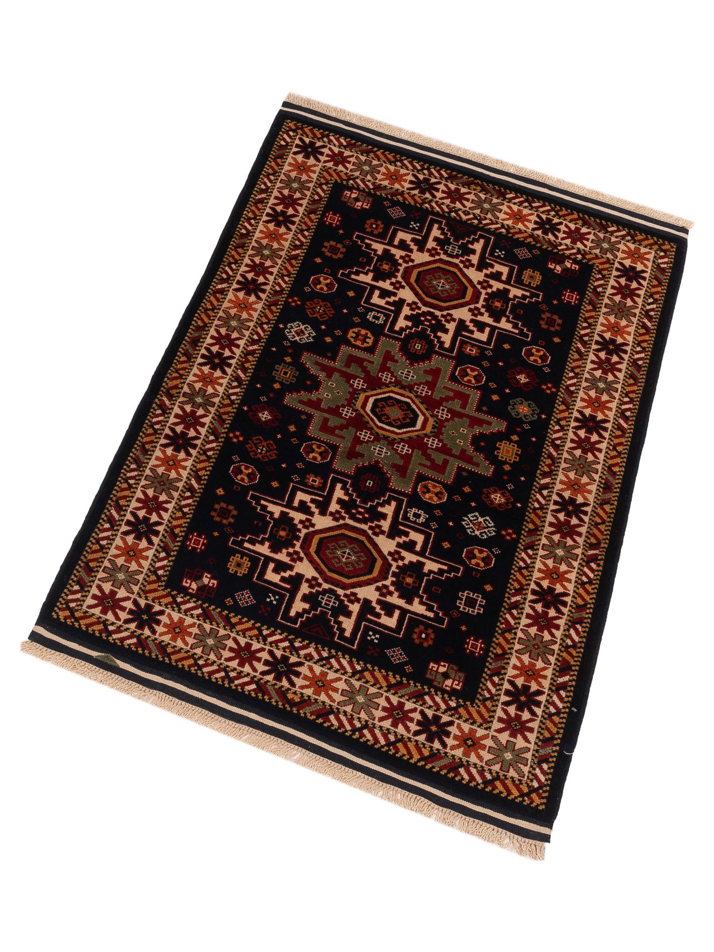 Turkish Shirwan 145213 Navy Ivory 3.9x5.7 Hand Knotted Rug