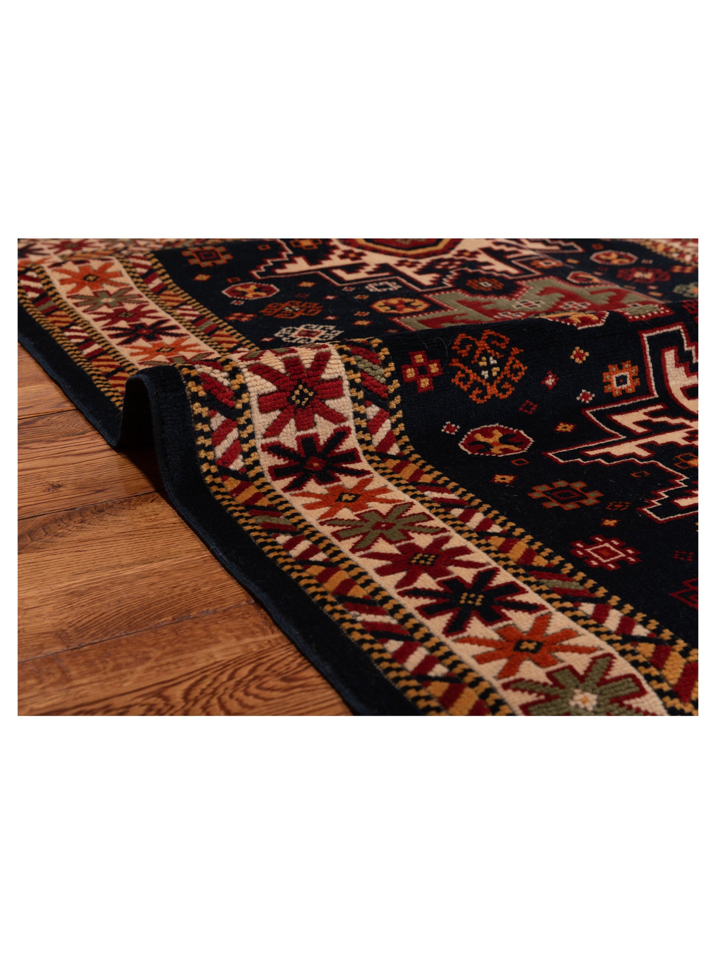 Turkish Shirwan 145213 Navy Ivory 3.9x5.7 Hand Knotted Rug
