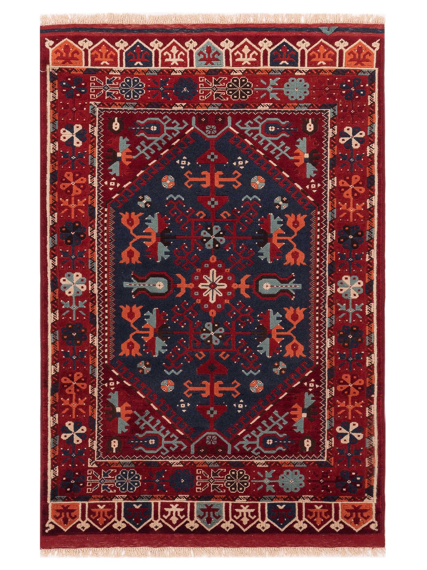 Pasha Turkish Shirwan Charcoal Red Traditional