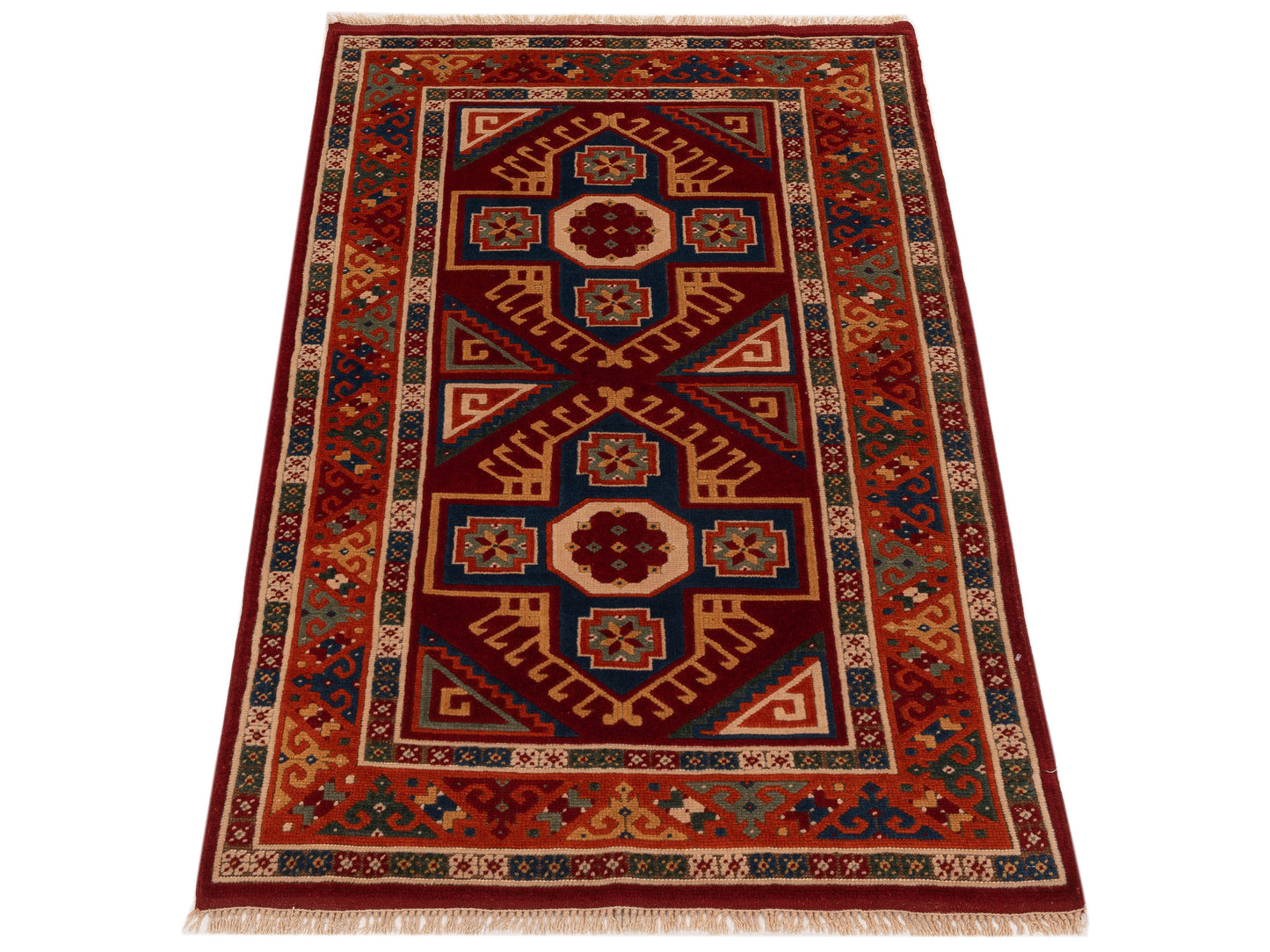 Turkish Shirwan 145219 Red Orange 3.9x5.8 Hand Knotted Rug