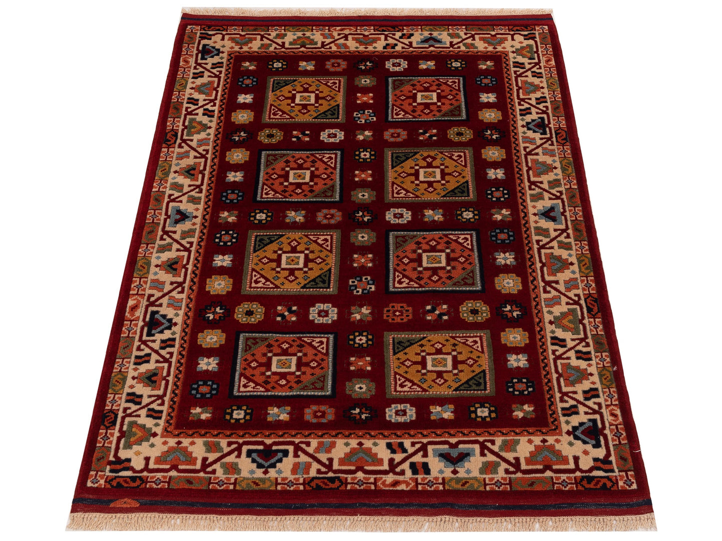Turkish Shirwan 145222 Red Ivory 3.10x5.4 Hand Knotted Rug