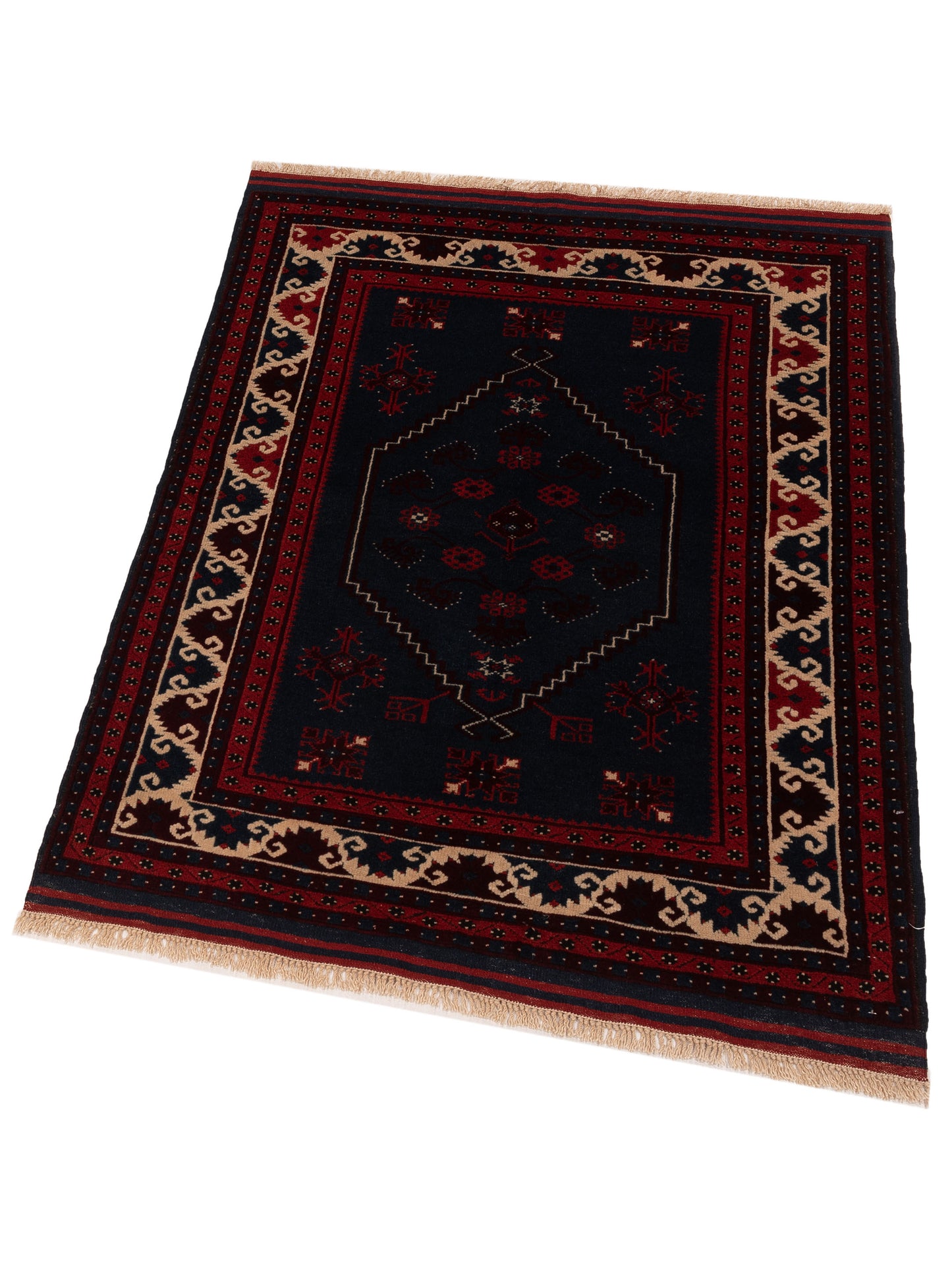 Turkish Shirwan 145227 Black Ivory 3.11x5.1 Hand Knotted Rug