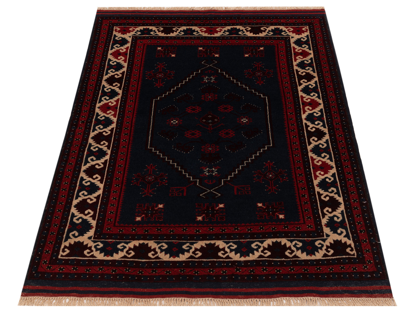 Turkish Shirwan 145227 Black Ivory 3.11x5.1 Hand Knotted Rug