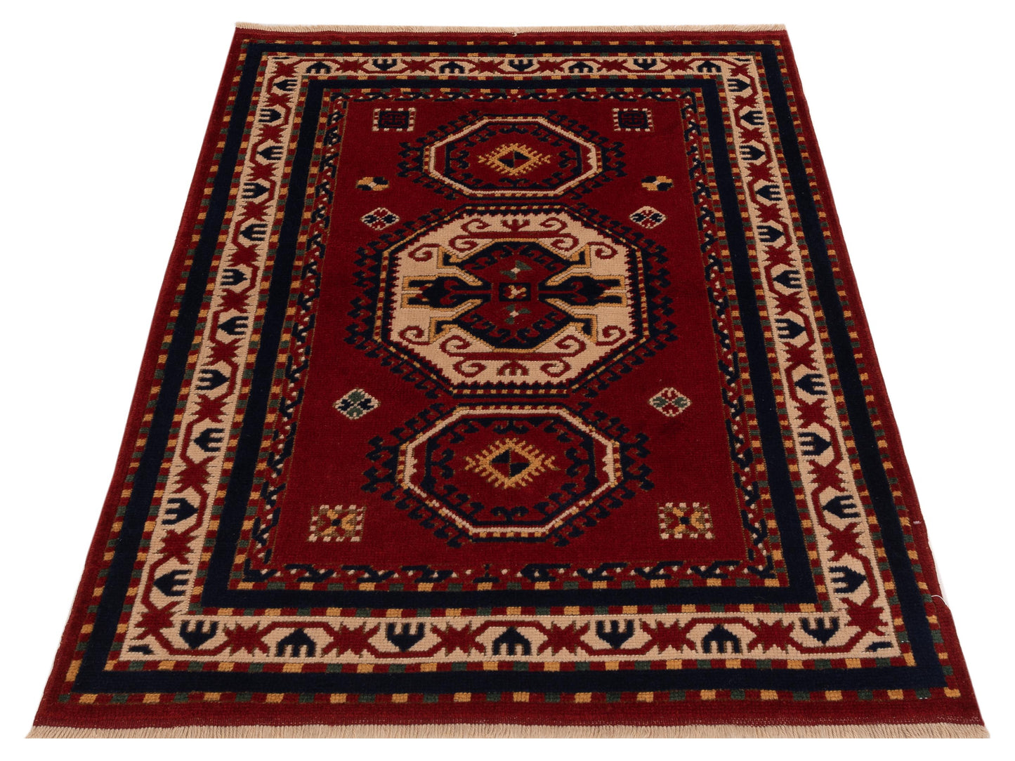 Turkish Shirwan 145233 Red Ivory 4x5.3 Hand Knotted Rug