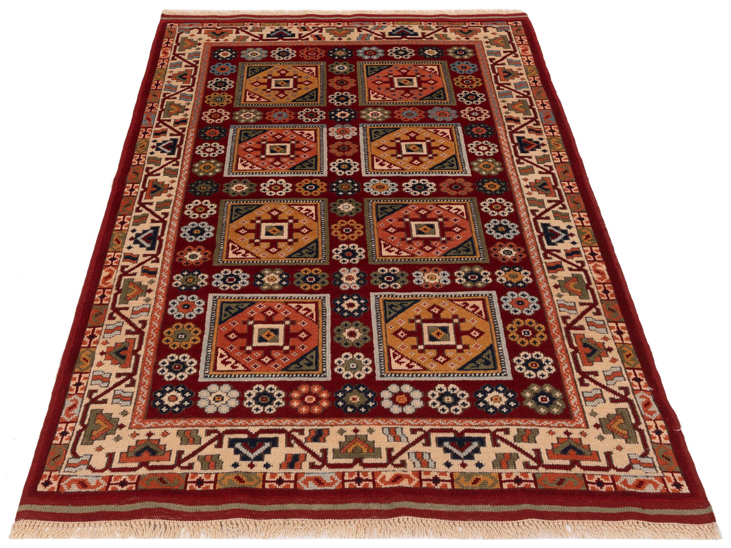 Turkish Shirwan 145234 Red Ivory 3.10x5.6 Hand Knotted Rug