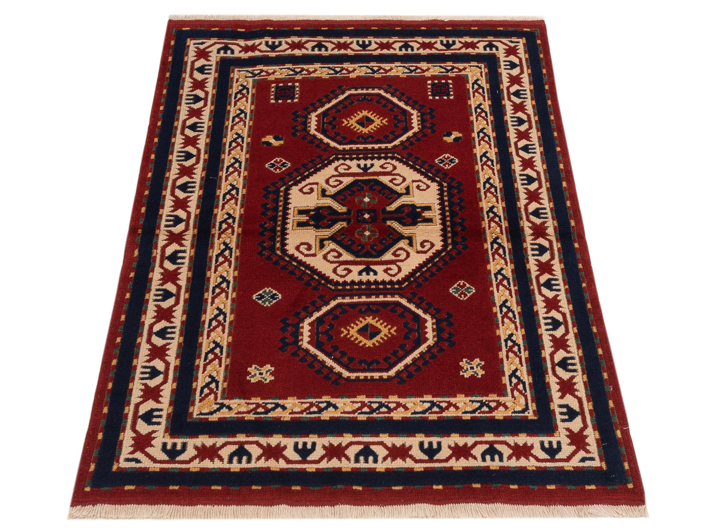 Turkish Shirwan 145236 Red Ivory 4.1x5.6 Hand Knotted Rug